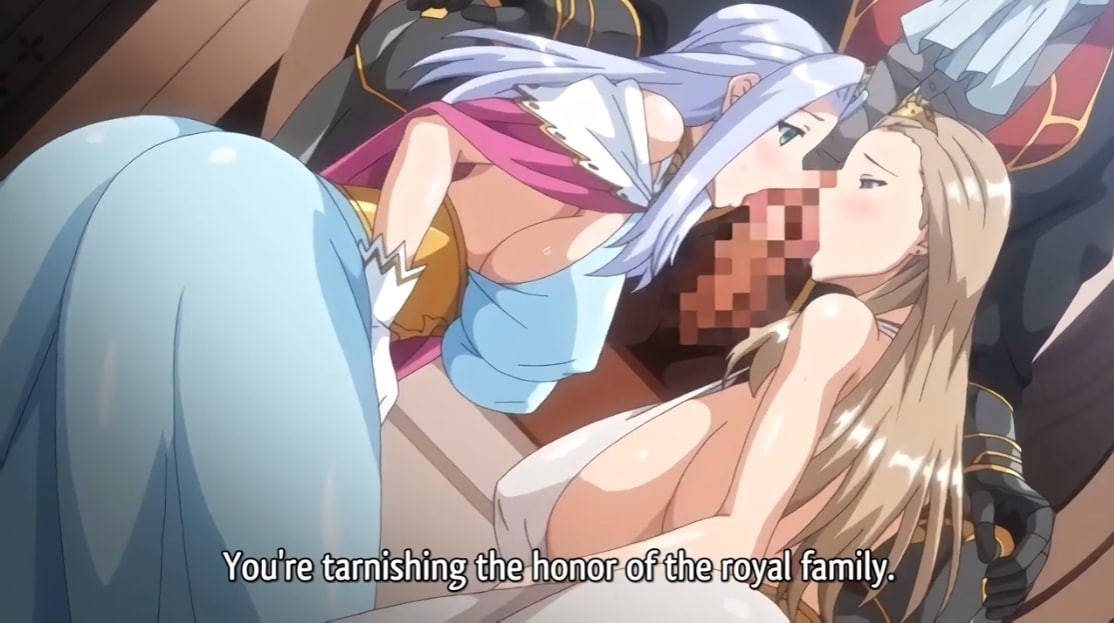 Busty Anime Double Blowjob from Queen and Daughter