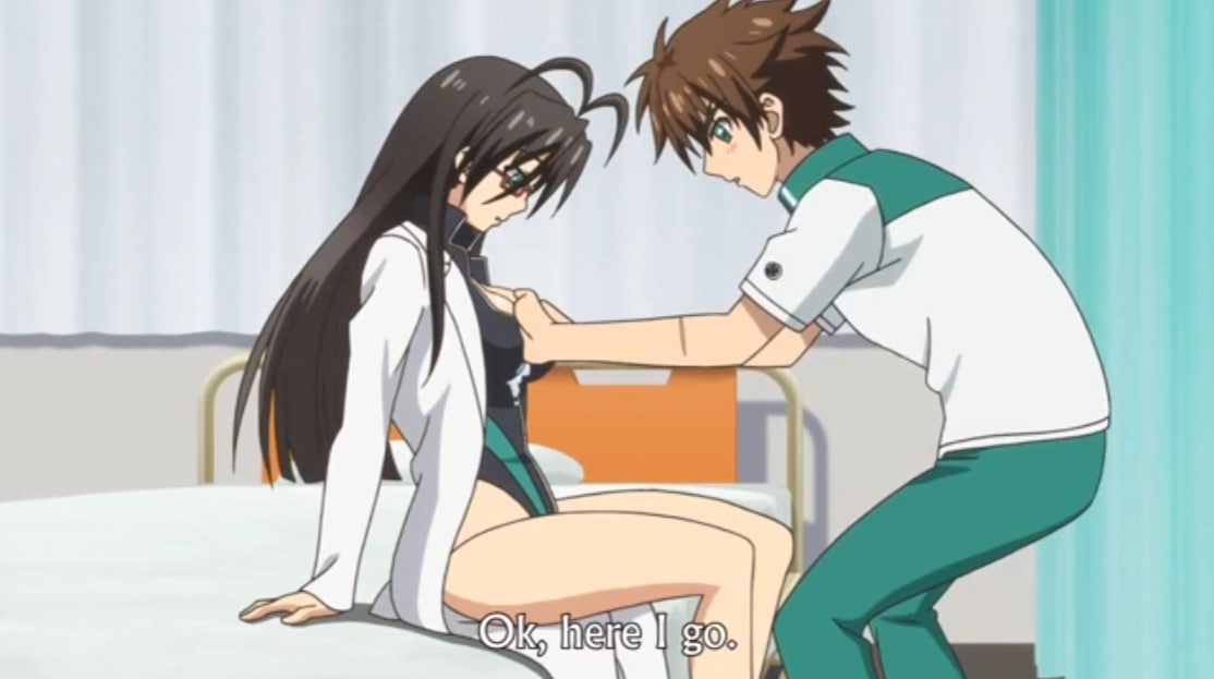 Seduces hentai schoolgirl with his cocks on the bed